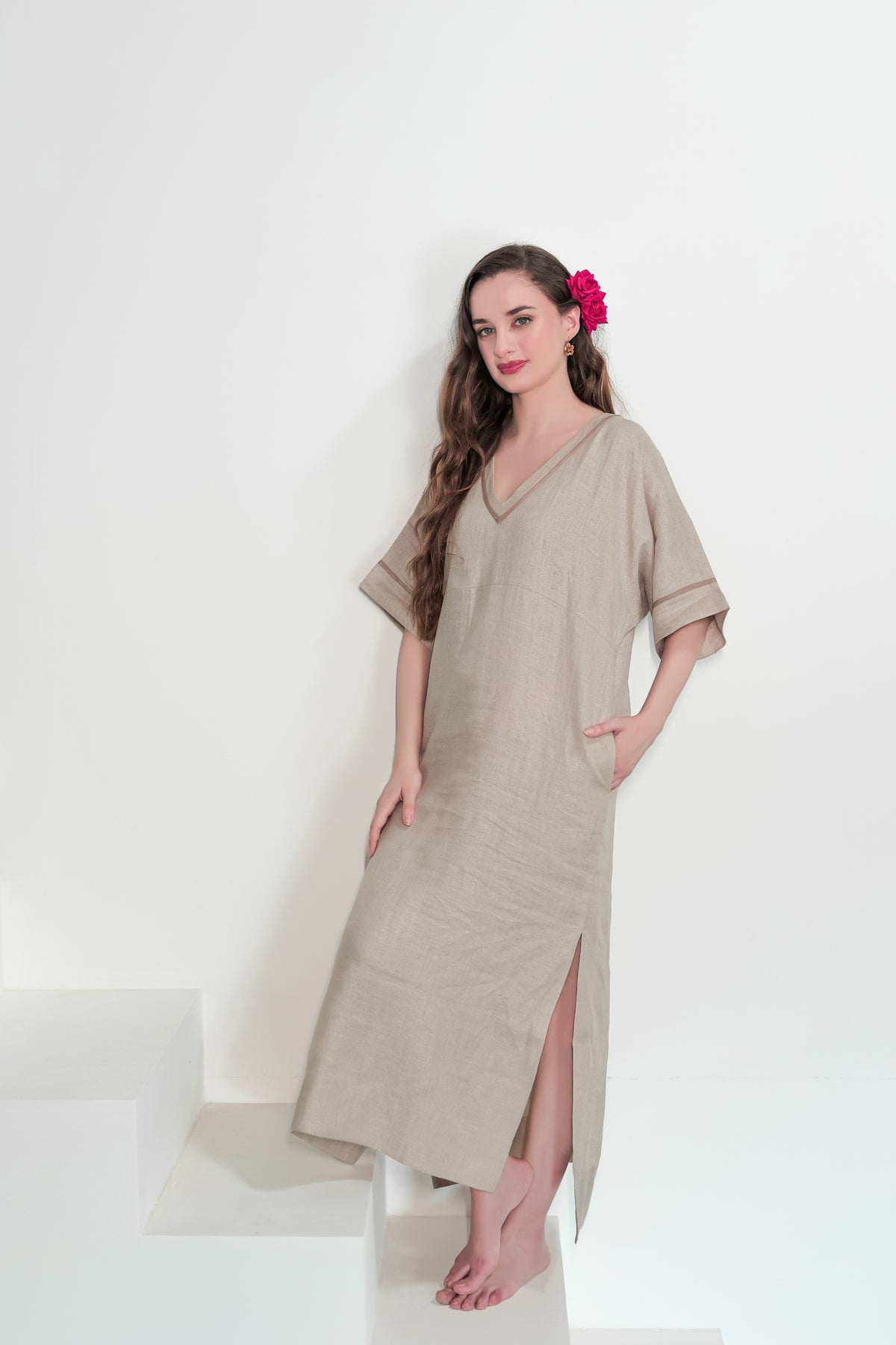 Silk Linen Kaftan Dress